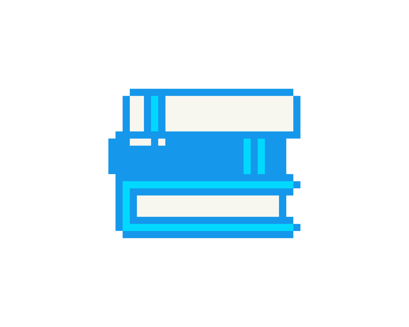 a pixelated stack of 3 books. blue.