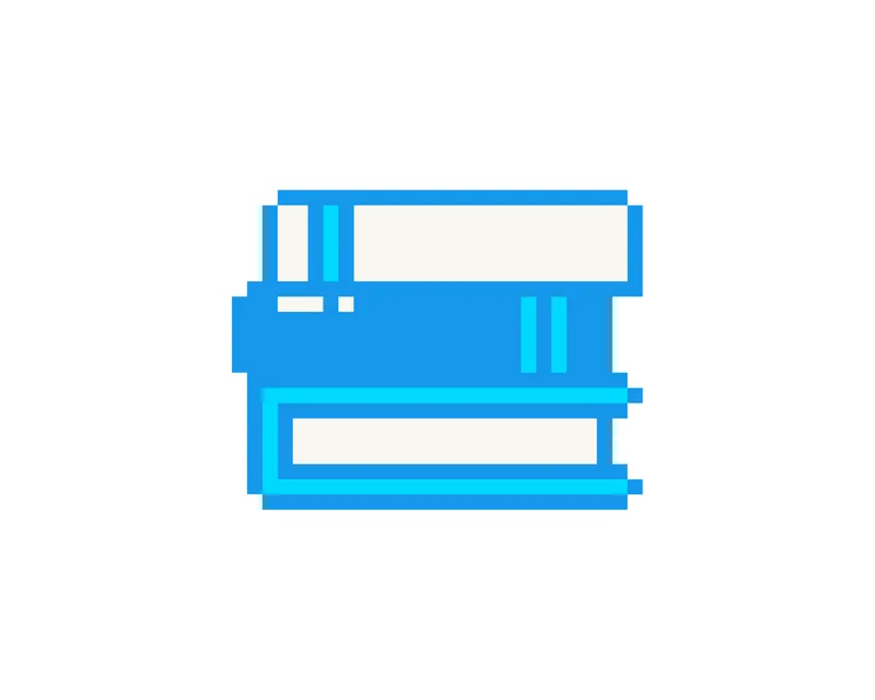 a pixelated stack of 3 books. blue.