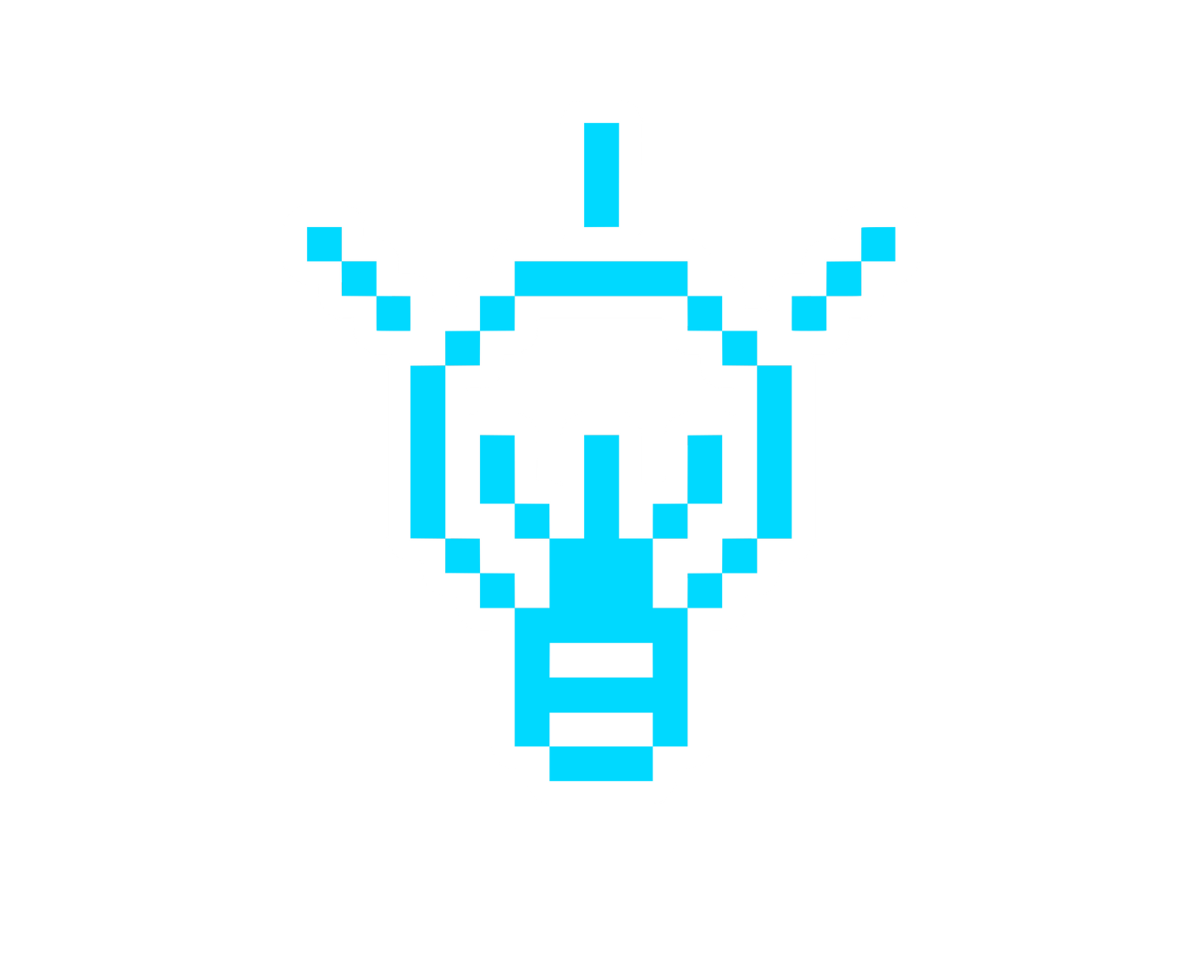 a pixelated lightbulb. turquoise.